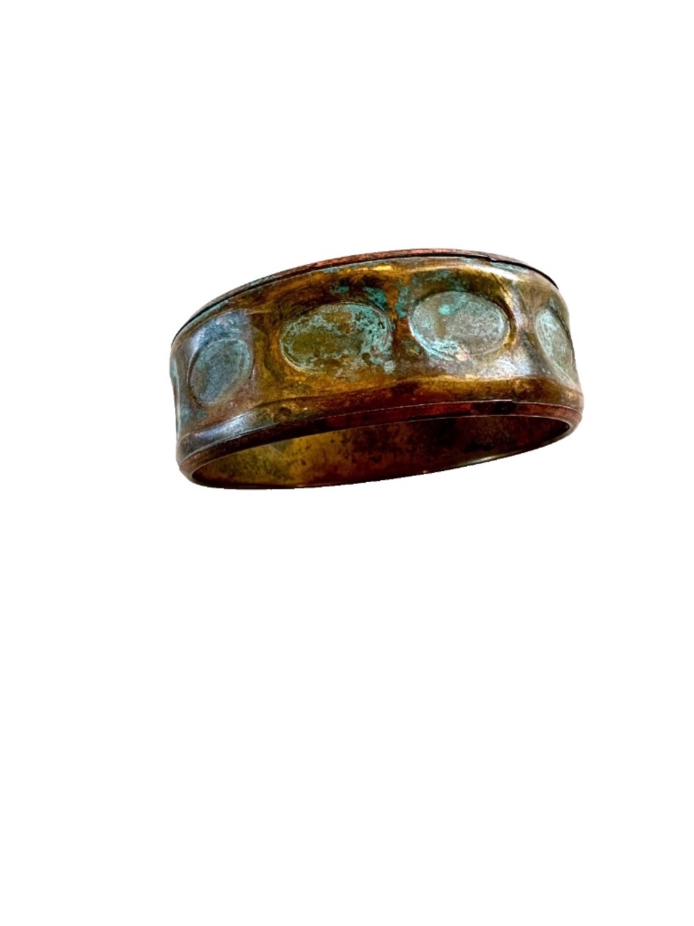 Vintage Copper Colored Bangle Bracelet Green Patina Unique Antique Look